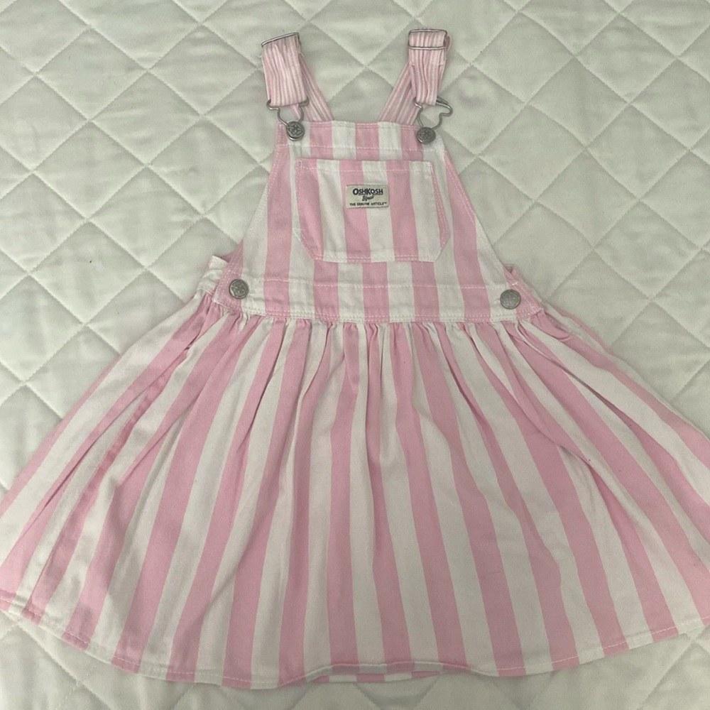 OshKosh B’gosh Overall Dress Striped Pink and White 5T